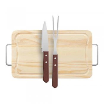 Tábua Pinus 35X21 com alça de Metal com Garfo e Faca - Stolf - STF855