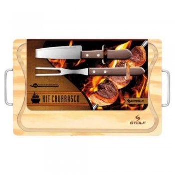 Tábua Pinus 35X21 com alça de Metal com Garfo e Faca - Stolf - STF855