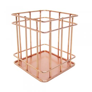 Porta Talher/ Escorredor de talher/ Porta Objeto Aramado Quadrado Metalizado Rose Gold 10x8cm - FWB - FWB96461