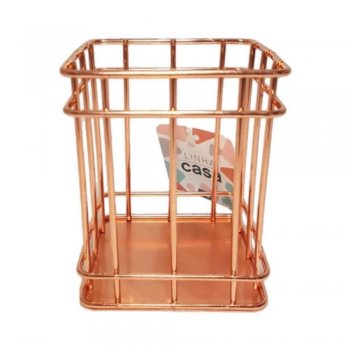 Porta Talher/ Escorredor de talher/ Porta Objeto Aramado Quadrado Metalizado Rose Gold 10x8cm - FWB - FWB96461
