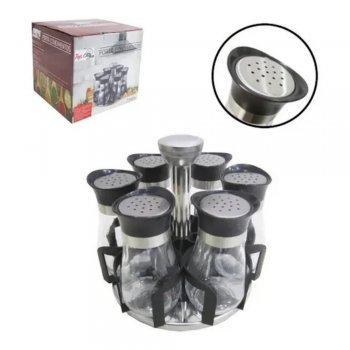 Porta Condimento de Vidro 6 Peças + Suporte Giratório - Top Chef - TRC8448