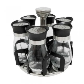 Porta Condimento de Vidro 6 Peças + Suporte Giratório - Top Chef - TRC8448