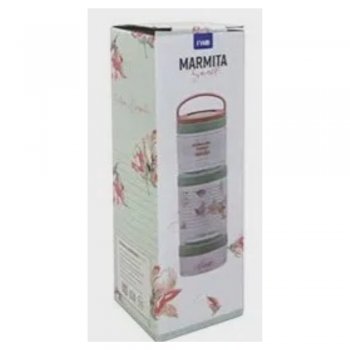Marmita Snack de Acrílico Redondo Decorado Empilhável com 3 divisórias, com tampa e alça 140/90/50ml - FWB - 96543