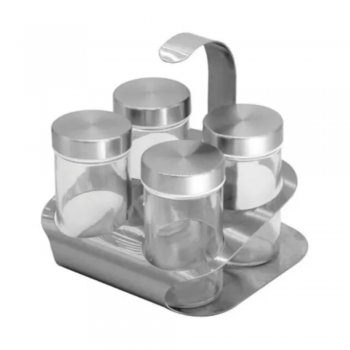 Porta Condimento Vidro/Inox 4 peças 80ml com Suporte - Top Chef - TRC8421