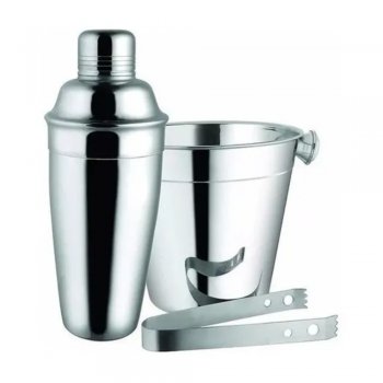 Conjunto Bar kit 3 peças inox - coqueteleira, pegador e balde - Hercules - UB103