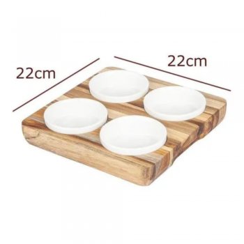 Petisqueira de Madeira Quadrada com 4 potes de Porcelana - Stolf - STF1267