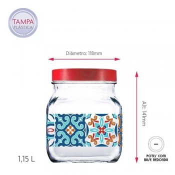 Pote Redondo Style M Mosaic com tampa vermelha - Ruvolo - 60