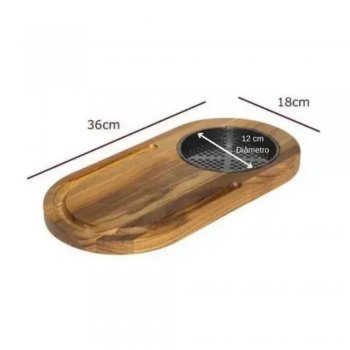 Tábua de corte Teca com recipiente plástico 36x18cm - STOLF