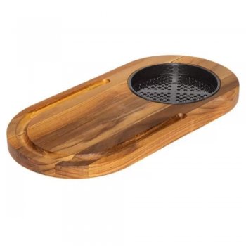 Tábua de corte Teca com recipiente plástico 36x18cm - STOLF