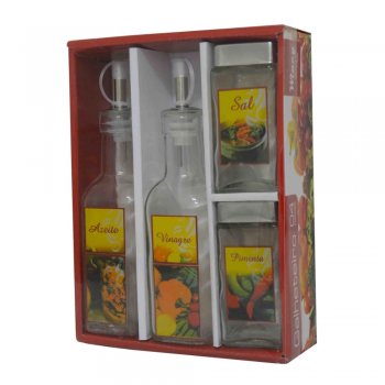 Galheteiro de vidro decorado - kit com 4 peças - WINCY - VDA0502
