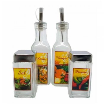 Galheteiro de vidro decorado - kit com 4 peças - WINCY - VDA0502