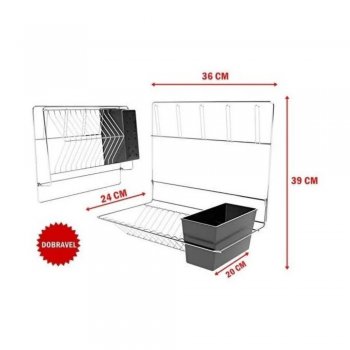 Escorredor de Louças de Parede Dobrável com Porta Talheres Preto - Stolf - STF580-P