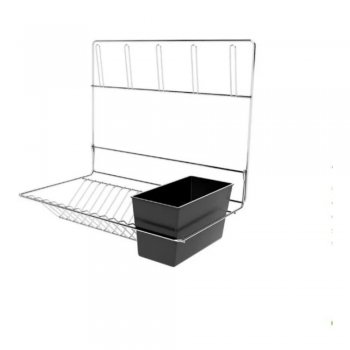 Escorredor de Louças de Parede Dobrável com Porta Talheres Preto - Stolf - STF580-P