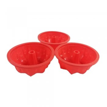 Mini Forma de Silicone Vermelha 200ml com 3 Peças - Hauskraft - SLCN-020VM