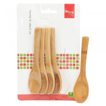 Colher De Bambu Kit C/5 Pcs 12,5X3Cm Na Cartela Cla06026 Wincy