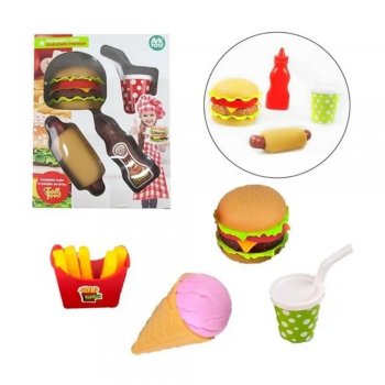 Kit Cozinha Infantil com Hambúrguer + Refrigerante e Acessór