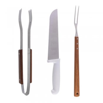 Conjunto Churrasco 3 peças Faca + Garfo + Pegador - Hauskraft - FCHJ203