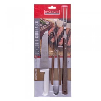 Conjunto Churrasco 3 peças Faca + Garfo + Pegador - Hauskraft - FCHJ203