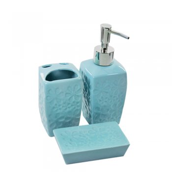 Kit Banheiro de Porcelana Lunnar Relevo Flor com 3 peças - Wincy - PRB01043