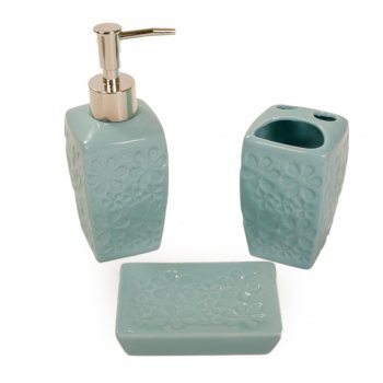 Kit Banheiro de Porcelana Lunnar Relevo Flor com 3 peças - Wincy - PRB01043