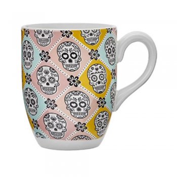 Caneca Caveira Mexicana de Porcelana 350ml - Hauskraft- CANC-023R