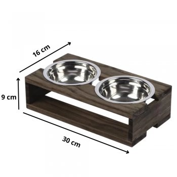 Comedor Duplo Pet elevado madeira com potes inox (P) - Stolf - STF1139