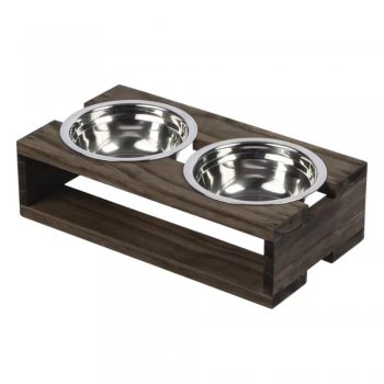 Comedor Duplo Pet elevado madeira com potes inox (P) - Stolf - STF1139