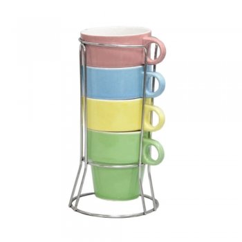 Jogo de Xícaras para Chá Colors com suporte 5 peças - Class Home - CLH978