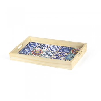 Bandeja multiuso pinus com fundo estampado - mosaico - Stolf - STF1124