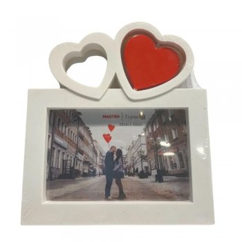 Porta Retrato 15x10 com moldura branca de plástico Coração horizontal - Rio Master - 19469